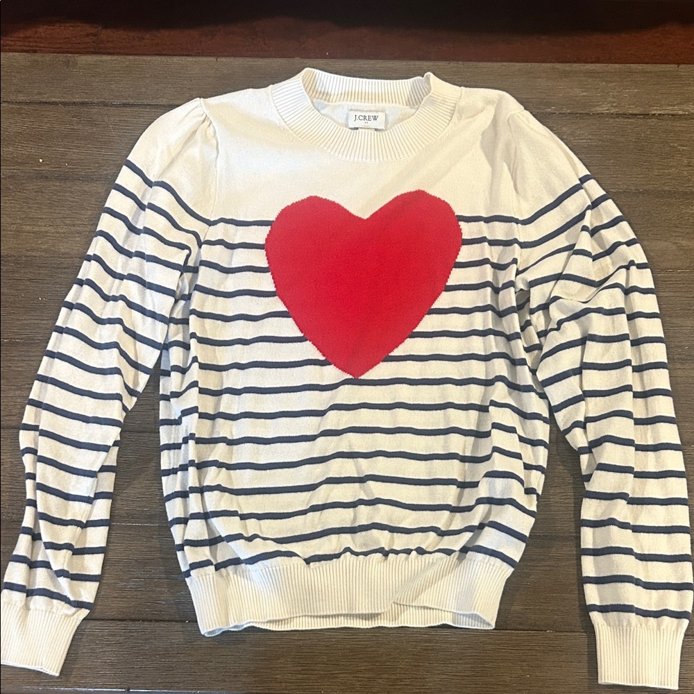 J. Crew Navy Striped Sweater with Red Heart
